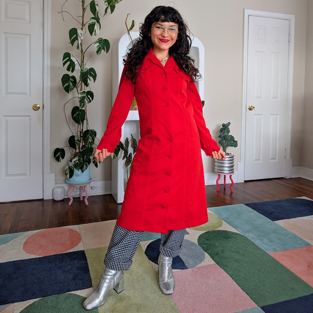 Vintage Vibrant Red Long Coat